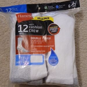 Hanes Men's Cushion Crew Socks - White and Gray Value Pack